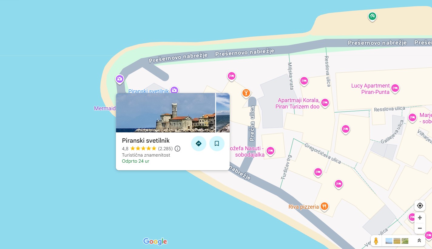 Zemljevid Piranski svetilnik